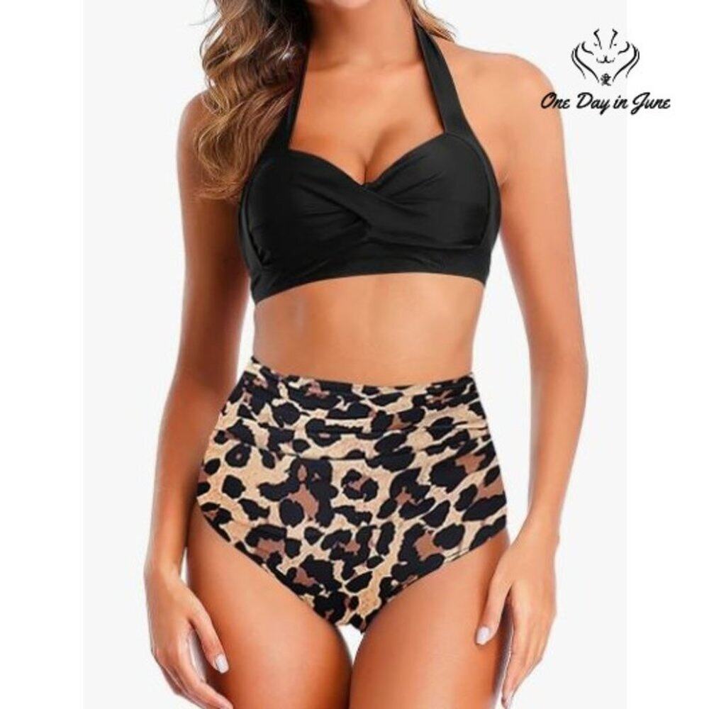 Jodimitty Cross Front Halter High Waist Bikini Size L